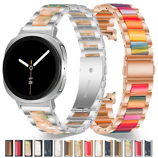 Women Resin Stainless Steel Band for Samsung Galaxy Watch 9 and Galaxy Watch 9 and Watch 8/Ultra in unique patterns and colors.