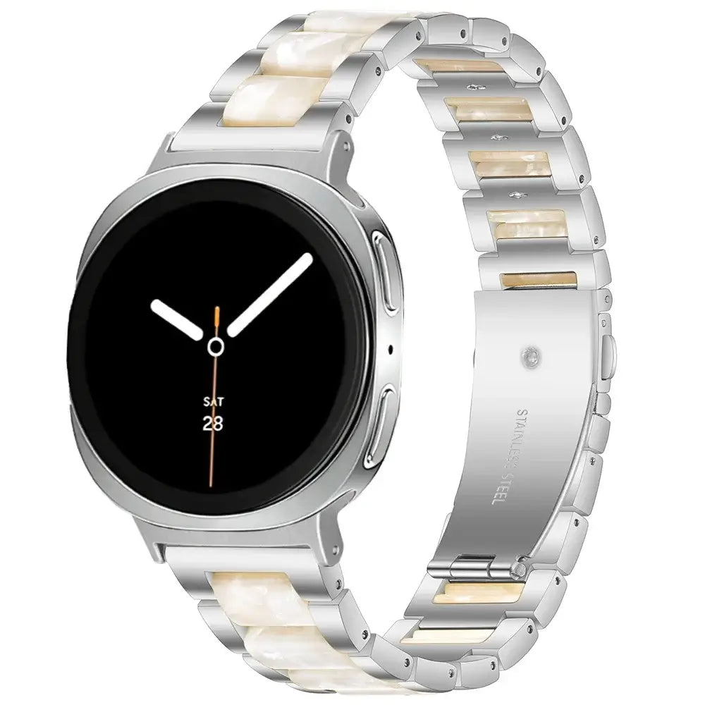 Women Resin Stainless Steel Band for Samsung Galaxy Watch 9 and Galaxy Watch 9 and Watch 8/Ultra in elegant design with chic colors and patterns.