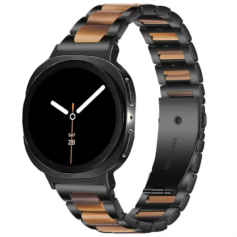 Women Resin Stainless Steel Band for Samsung Galaxy Watch 9 and Galaxy Watch 9 and Watch 8/Ultra on a smartwatch, showcasing its stylish design.