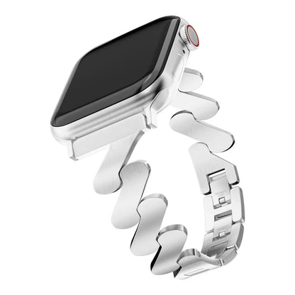 ZigZag Metal Bracelet for Apple Watch in silver, showcasing its unique zigzag design and stylish elegance.