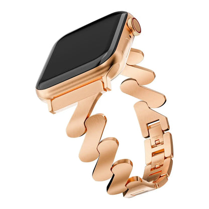 ZigZag Metal Bracelet for Apple Watch in rose gold, stylish accessory for formal and casual outfits.