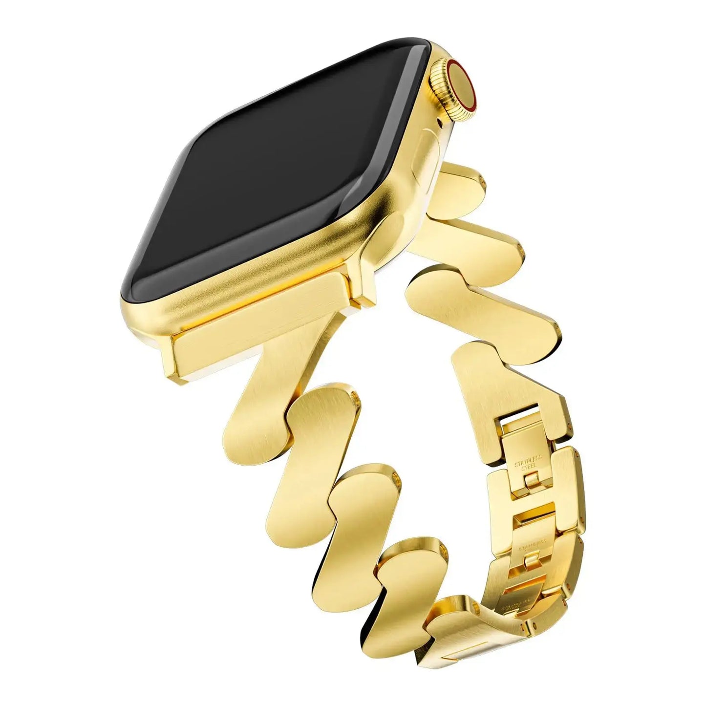 ZigZag Metal Bracelet for Apple Watch in gold, showcasing stylish zigzag design and elegant look for casual or formal outfits.