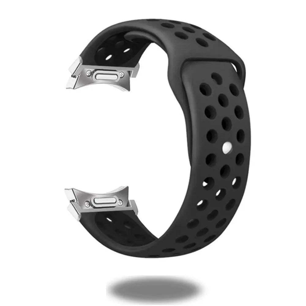 No Gaps Silicone Sports bands for Samsung Galaxy Watch in black with perforated design for comfort and style.