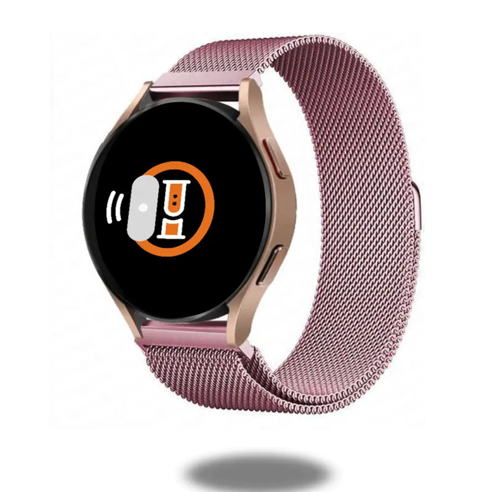Magnetic Milanese Loop strap for Samsung Watch in rose gold, providing stylish compatibility and comfort.