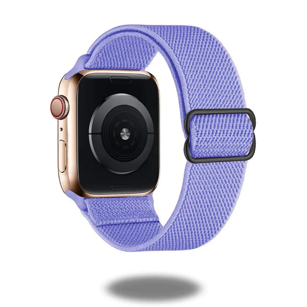 Stylish stretchy elastic strap for Apple Watch in purple, made of high-quality polyester for comfort and quick drying.