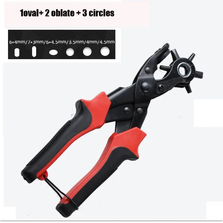 Professional hole puncher for watch bands and belts with 6 hole sizes for crafts and DIY projects.