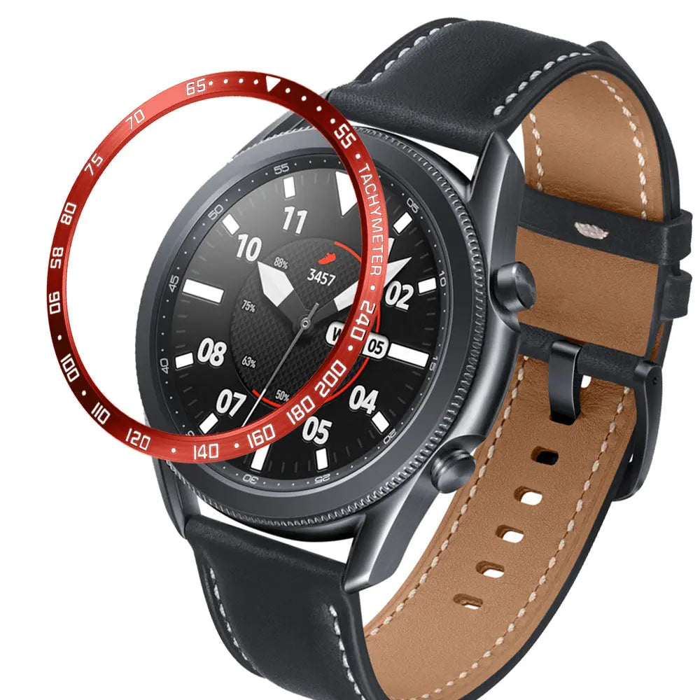 Stylish bezel ring for Samsung Galaxy Watch in red, enhancing watch aesthetics and personalization.