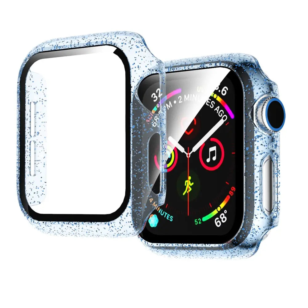 Glitter jelly case with screen protector for Apple Watch Series 6-1, stylish and protective design.