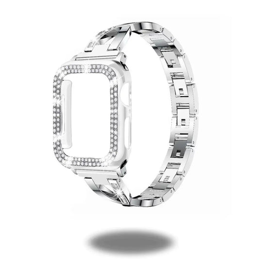 Jewelry Slim Strap with PU Case for Apple Watch, adorned with rhinestones for a feminine touch, perfect for special occasions.