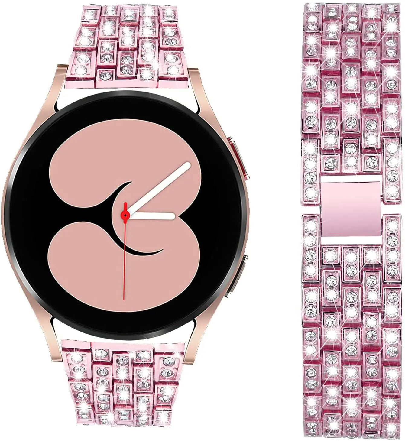 Luxurious diamond style bracelet for Samsung watches in pink with shiny rhinestones, perfect for special occasions.