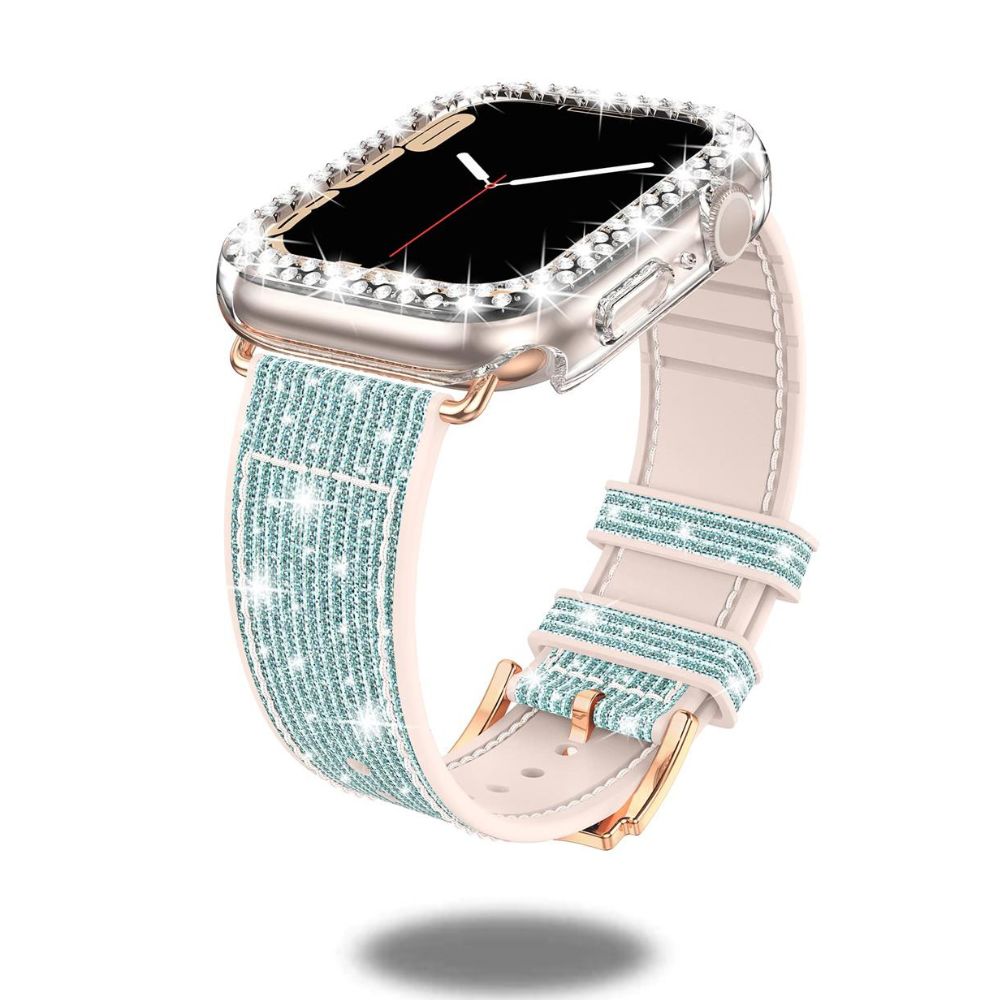 Silicon + Leather Hybrid Band with PC Glittery Case
