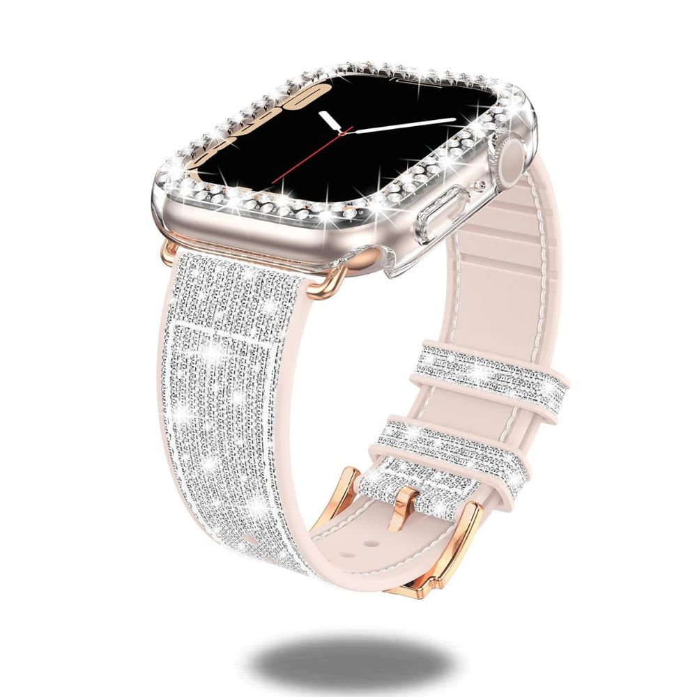 Silicon + Leather Hybrid Band with PC Glittery Case