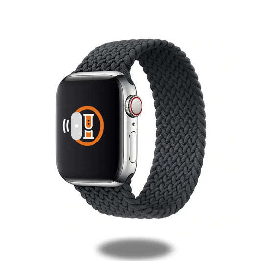 Braided elastic loop band for Apple Watch, stylish and comfortable replacement strap in black nylon.