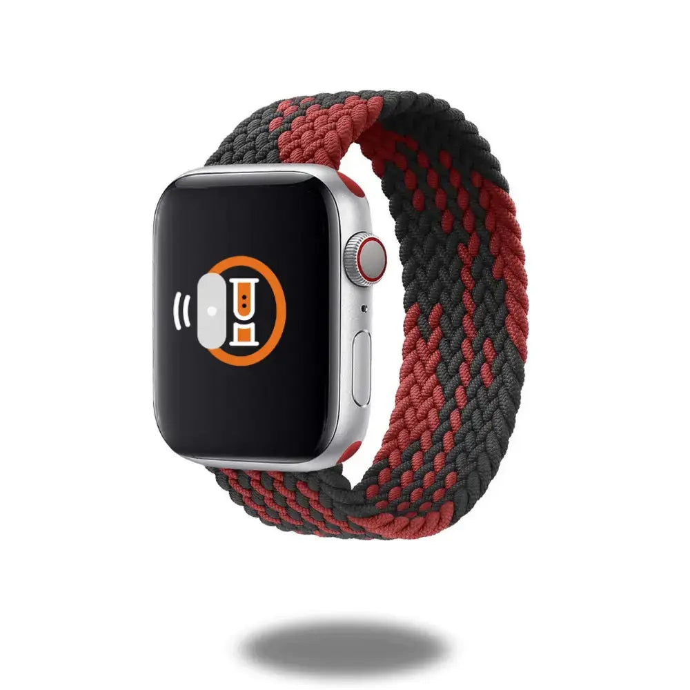 Braided Solo Loop Band for Apple Watch in red and black, designed for comfort and style, perfect for workouts and daily wear.