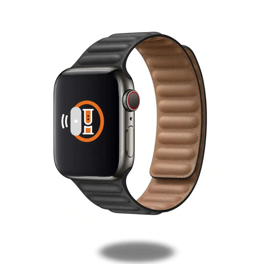Two-tone Leather Link band for Apple Watch, handcrafted Roux Granada leather, secure magnetic closure, stylish wrist accessory.