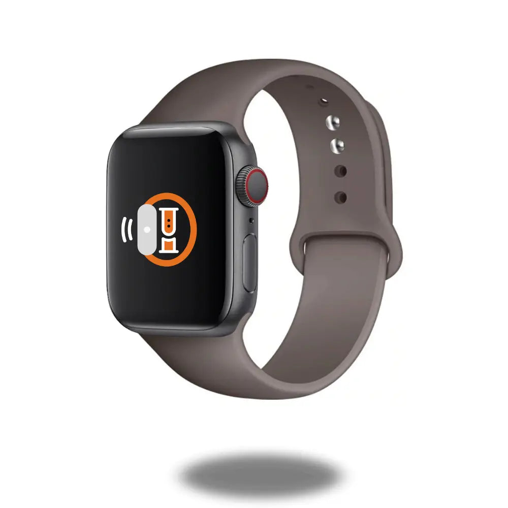 White Sports Silicone Band for Apple Watch on a sleek smartwatch, showcasing modern design and performance.