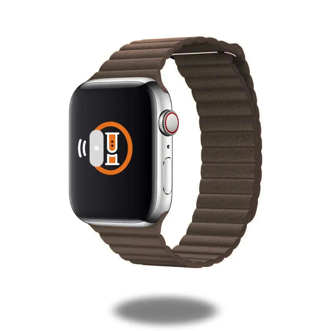 Sleek leather loop band for smartwatches, showcasing a hand-crafted design with a pebbled texture for durability.