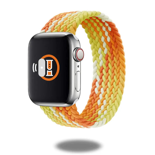 Colorful braided elastic band for Apple Watch in fruit punch style, featuring a soft, stretchable design.