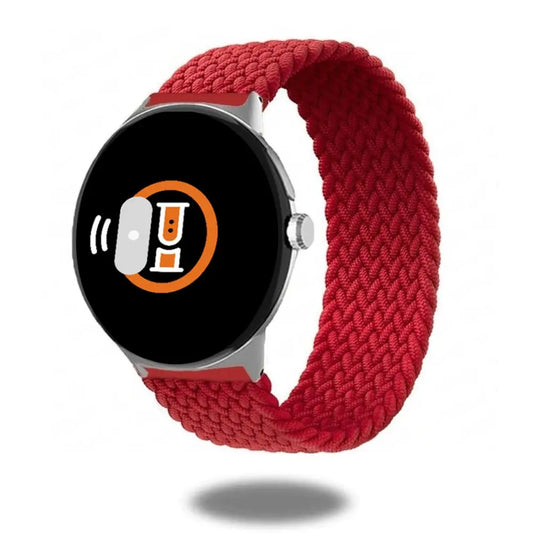 Braided Solo Loop band in red for Google Pixel Watch, showcasing its stylish and comfortable design.