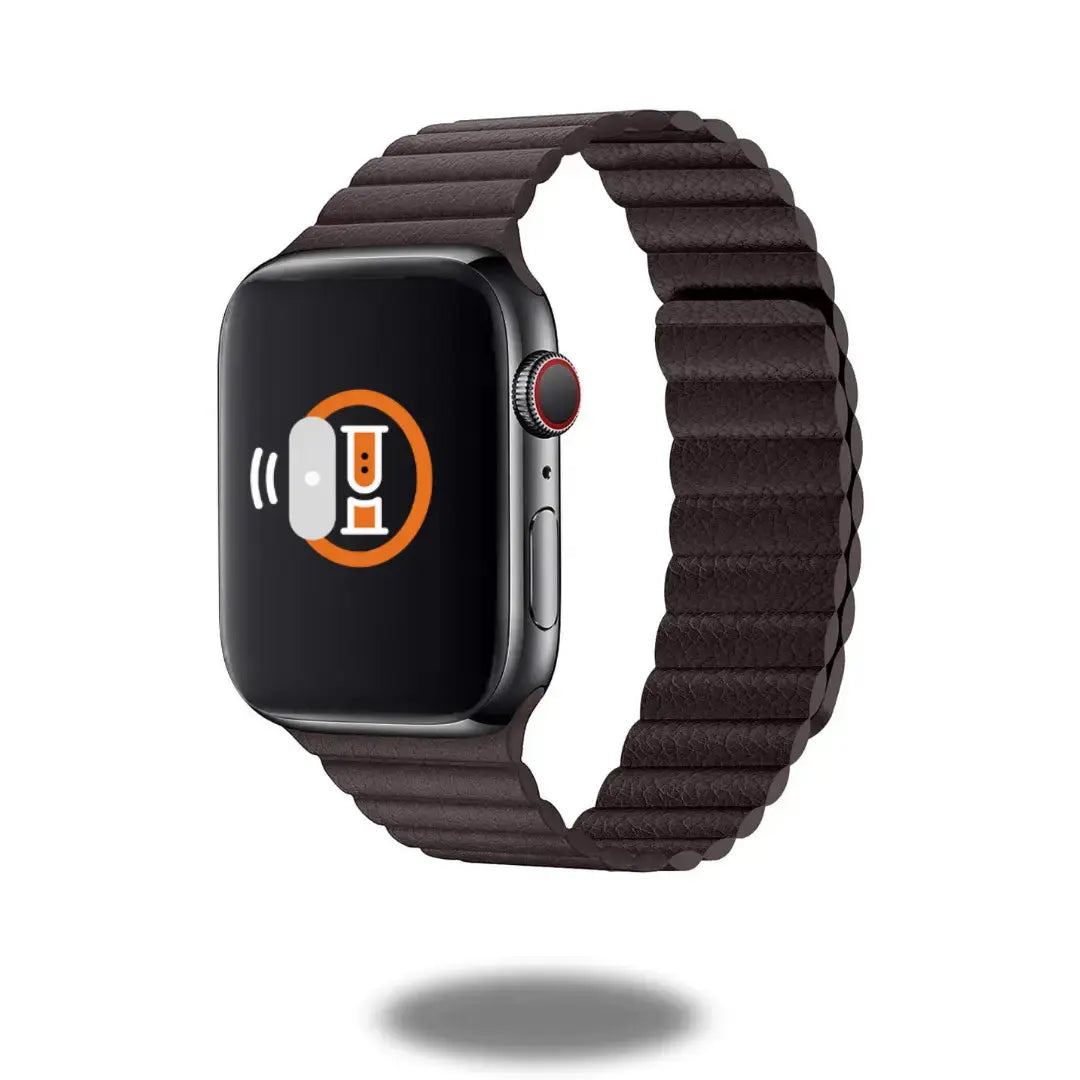 Adjustable leather loop Apple Watch band with two-way magnetic closure, perfect fit, comfortable, and secure for all occasions.