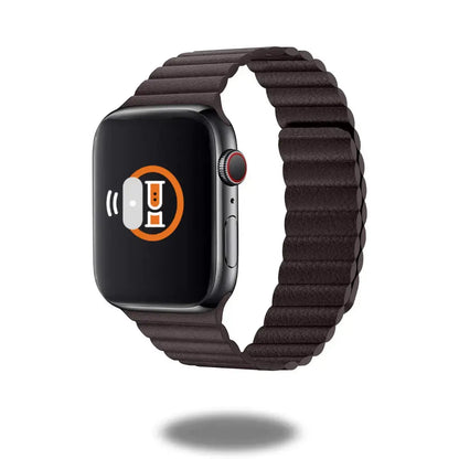 Adjustable leather loop Apple Watch band with two-way magnetic closure, perfect fit, comfortable, and secure for all occasions.