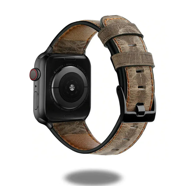 Retro Style genuine cowhide leather strap for Apple Watch SE 3 in brown