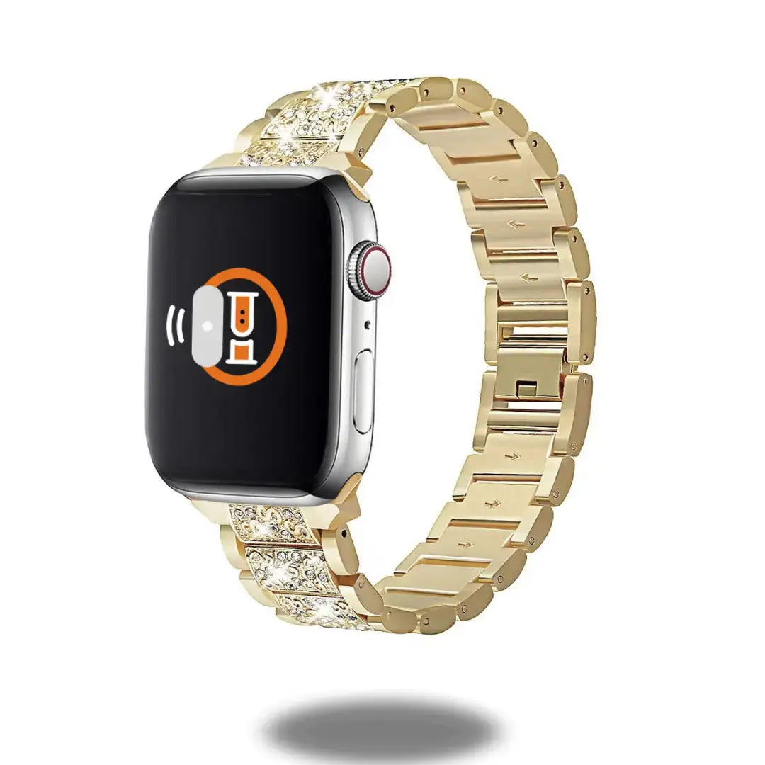 Diamond style stainless steel bracelet for Apple Watch, featuring a luxury design and rhinestone embellishments.