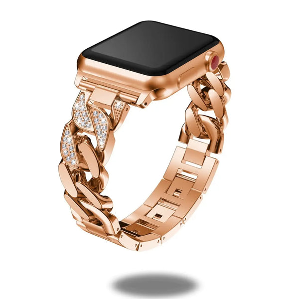 Diamond Chunky Chain rhinestone bracelet band for Apple Watch SE 3 in rose gold