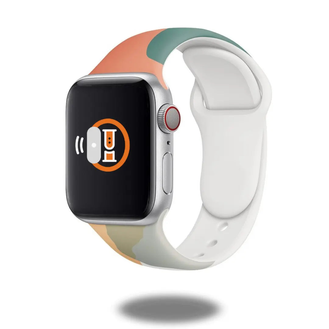 Stylish silicone sport band on smartwatch, lightweight and breathable, ideal for comfort and skin-friendly wear.
