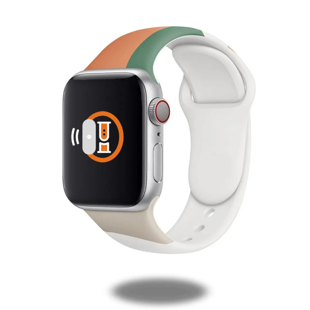 Fancy silicone sport bands for smartwatches, lightweight and waterproof, in orange and green color.