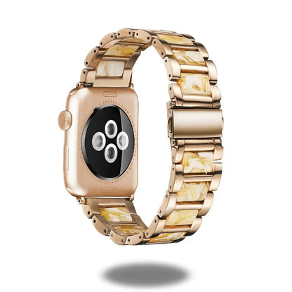 Luxury metal resin strap for smartwatches; stylish, elegant, and comfortable with a firm fit and thick clasp.