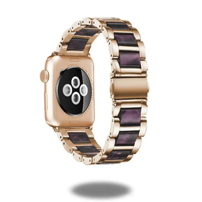 Luxury metal resin strap watch with polished stainless steel frame and purple resin inlay, stylish and elegant accessory.