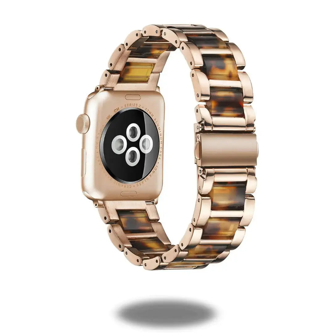 Luxury metal resin strap for smartwatch, featuring elegant design and comfortable fit with double button clasp.