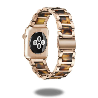 Luxury metal resin strap for smartwatch, featuring elegant design and comfortable fit with double button clasp.