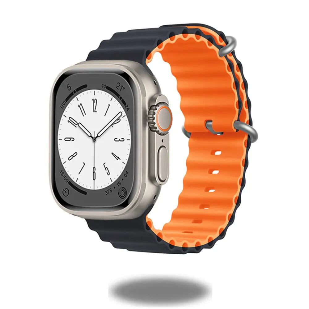 Ocean straps for Apple Watch featuring a high-performance elastomer design, stainless steel buckle, and vibrant color.