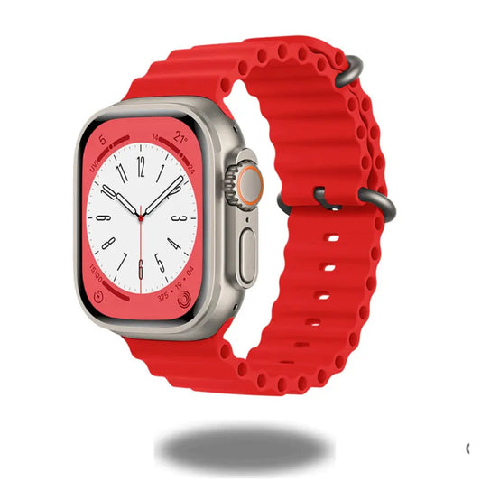 Ocean straps for Apple Watch in red, designed for comfort and durability during water sports.
