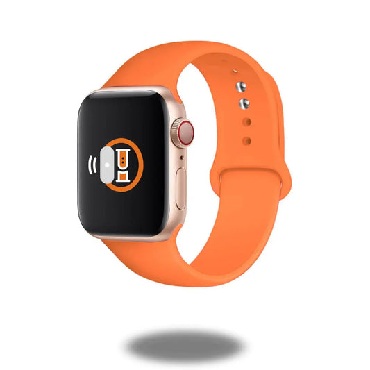 White Sports Silicone Band for Apple Watch displayed on a modern smartwatch with clean orange finish.