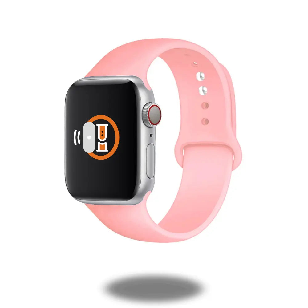 White Sports Silicone Band for Apple Watch displayed on Apple Watch with a sleek pink strap.