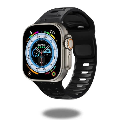 Rugged Silicon Sports Band for Apple Watch, showcasing a wide and thick design perfect for adventurous sports lovers.