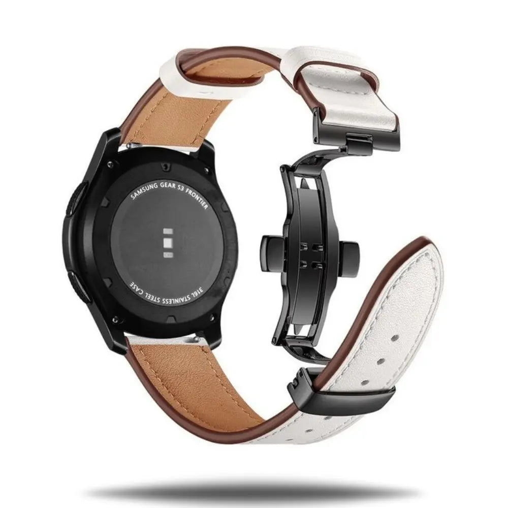 Genuine leather strap for Huawei Watch featuring a stylish butterfly buckle and secure adapters.