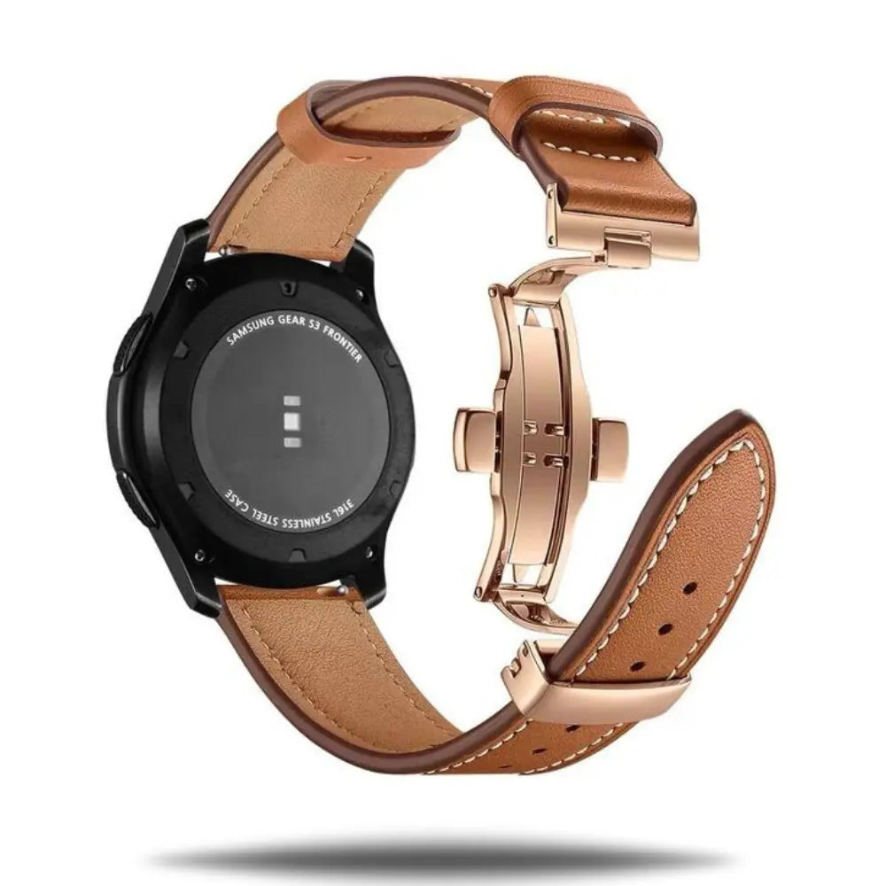 Genuine leather strap for Huawei Watch with upgraded butterfly buckle, offering comfort and style.