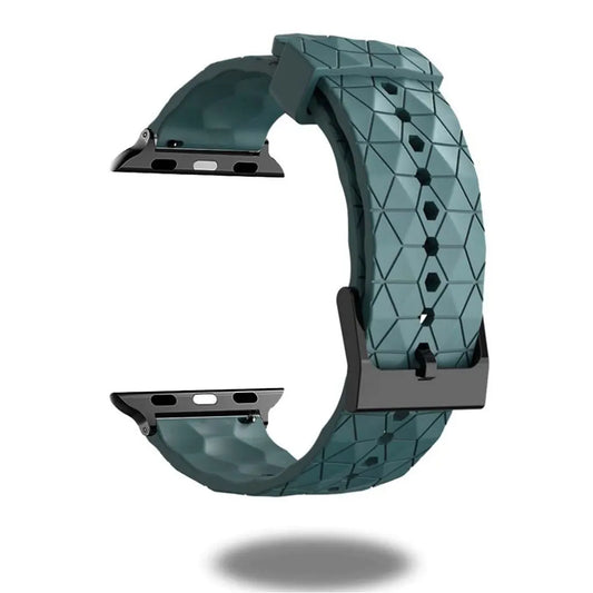 Soccer Rugged Bands - Silicon rugged Apple Watch band with a unique football pattern design and durable black connectors.