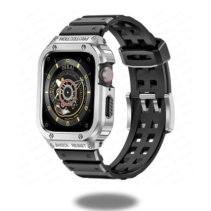 Dominar Stainless Steel Case with Silicon Strap for Apple Watch, durable, shock-resistant, stylish design, precise protection