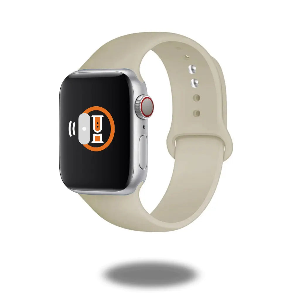 White Sports Silicone Band for Apple Watch on a smartwatch, showcasing a modern and athletic design.