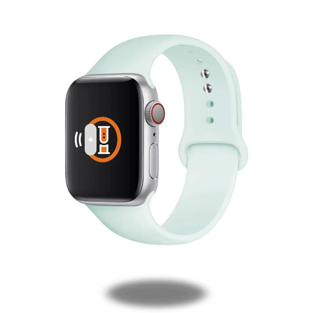 White Sports Silicone Band for Apple Watch on a smartwatch, showcasing its modern design and performance features.