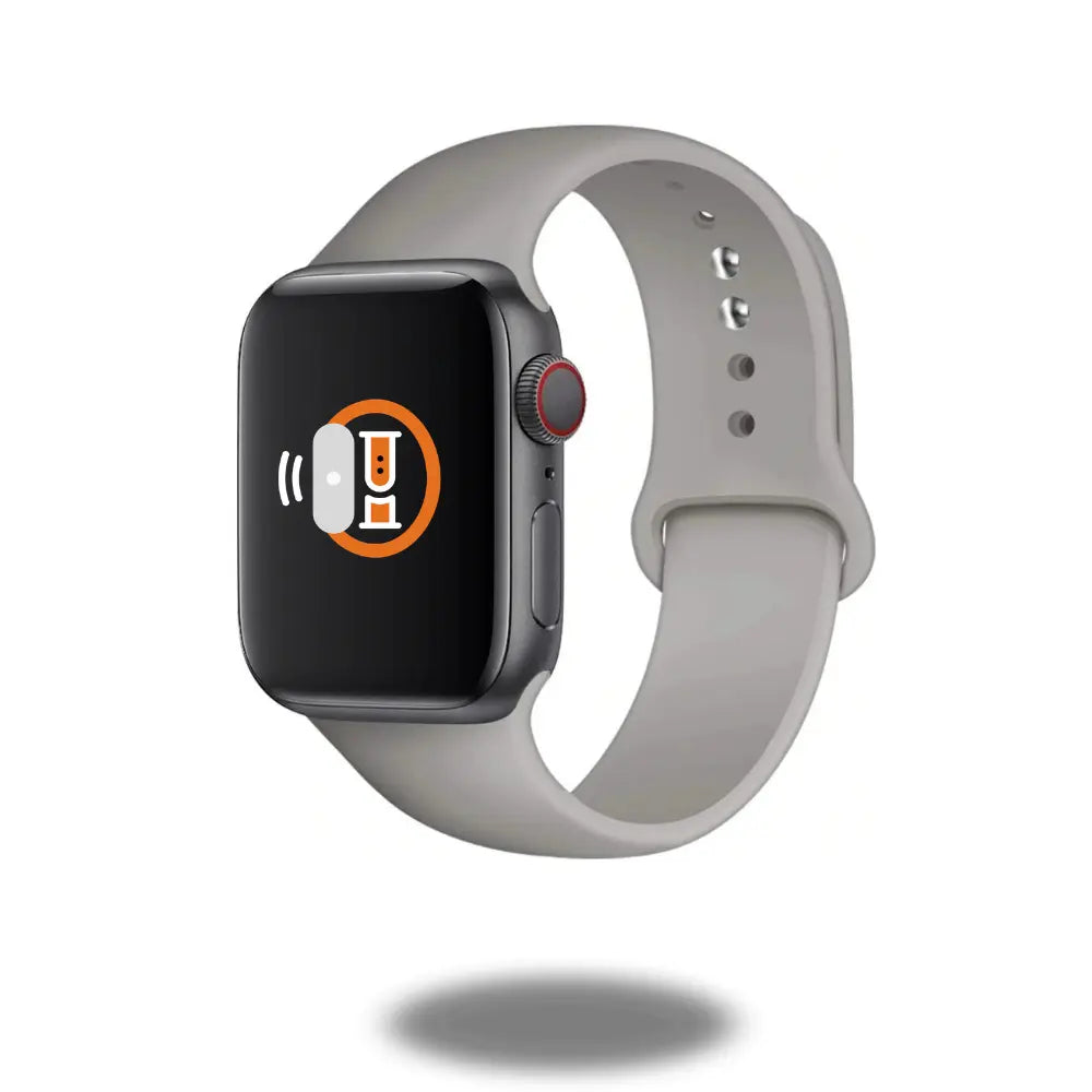 White Sports Silicone Band for Apple Watch on a sleek smartwatch with a modern display.